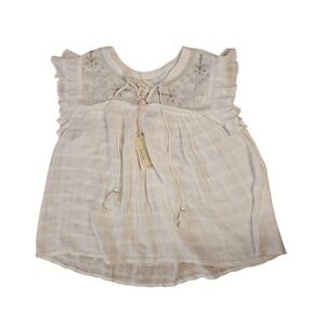 Artelier‎ Nicole Miller NWT Embroidered Ruffle Sleeve Top Bohemian White L